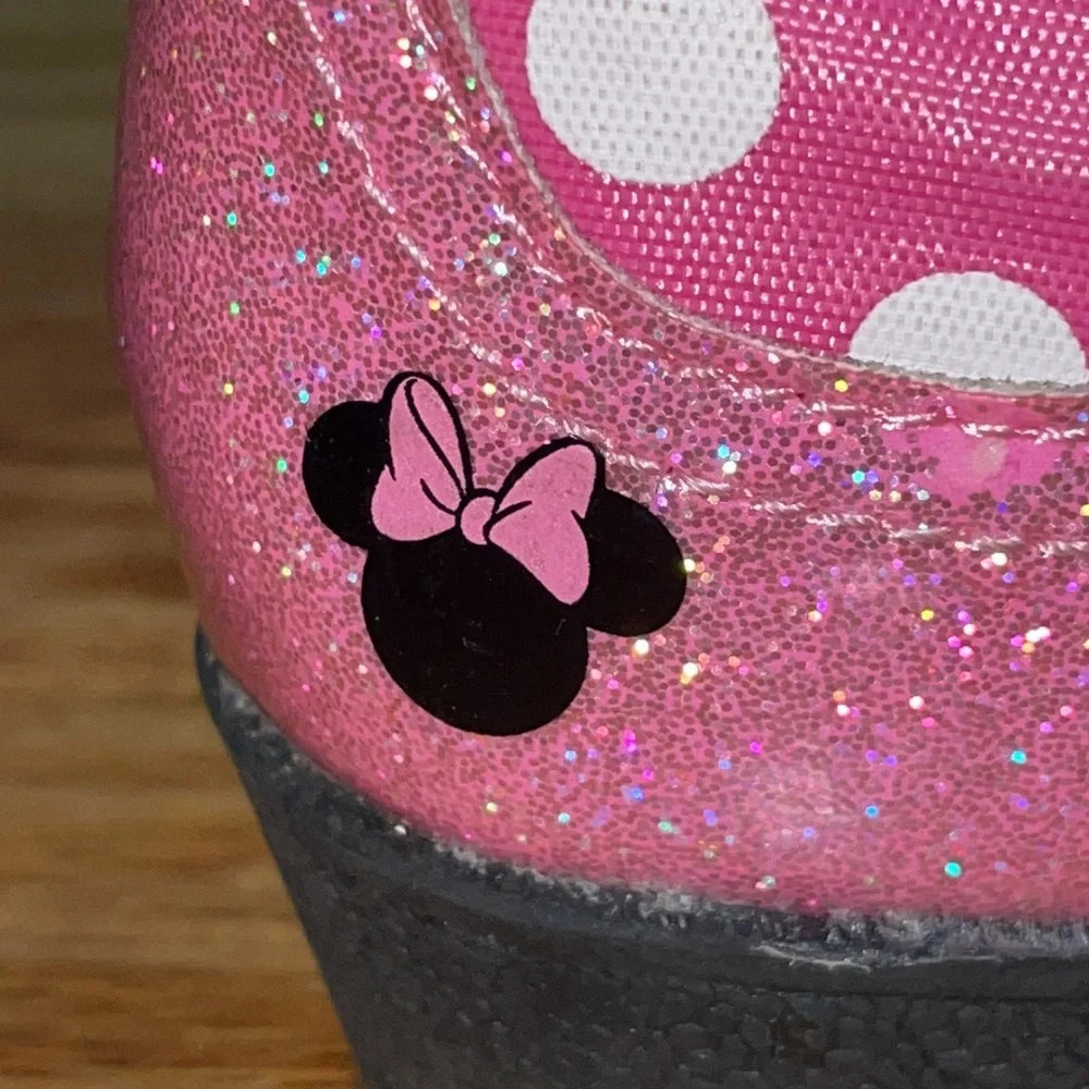 MINNIE MOUSE Pull Pink Glitter Polka Dot Boots Toddler 11